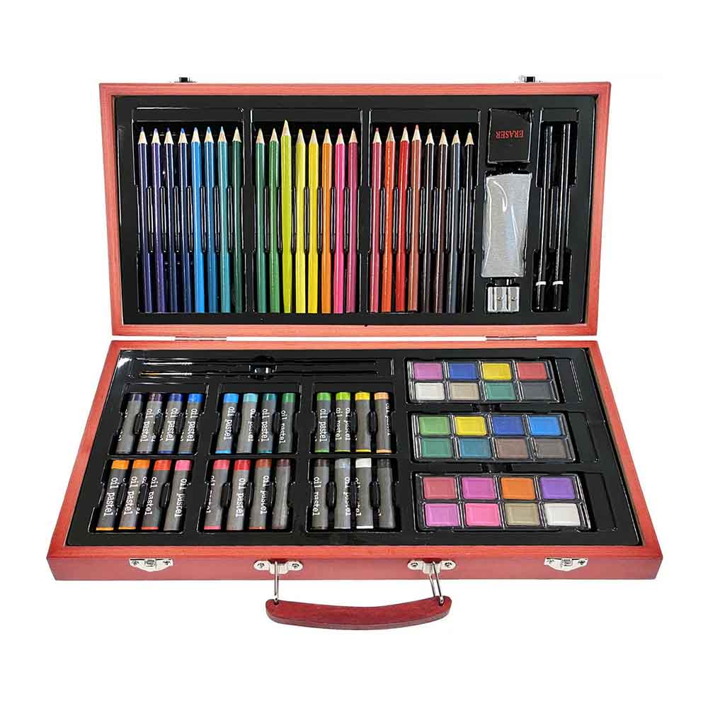 Kit d'art portable de 84 pièces avec peintures et craies